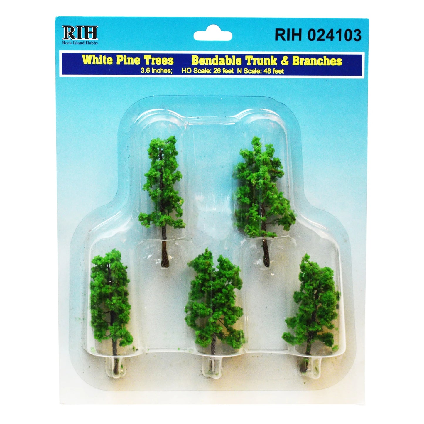 Rock Island Hobby  White Pine Trees 3.6" 5 Pc.