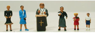 Model Power HO Scale Pastor & Congregants w/Pulpit-6 Pieces